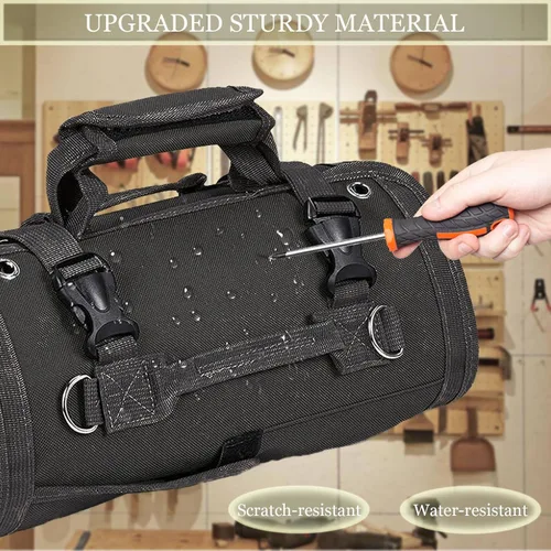 Miniatura 2 de Bolsa de herramientas enrollable, rollo de herramientas plegable portátil con bolsa desmontable, organizador de almacenamiento de motocicleta Negro