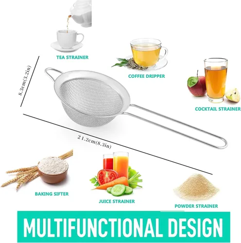 Miniatura 2 de Coladores de malla fina para cocina, COKUMA colador de metal de acero inoxidable pequeño manual mini, colador de cóctel, té, café y jugo, colador