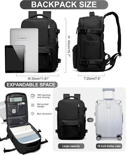 Miniatura 3 de WONHOX - Mochila grande, aprobada para vuelo, unisex, para viajes, trabajo, negocios o laptop, a1-Negro, Medium
