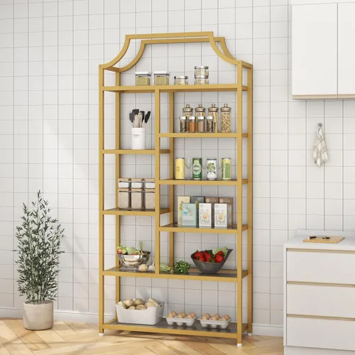 Miniatura 7 de Loomie estantería de 8 estantes abiertos, de 180 cm de alto x 80 cm de largo, Lux Etagere, estante de vidrio templado, estante alto