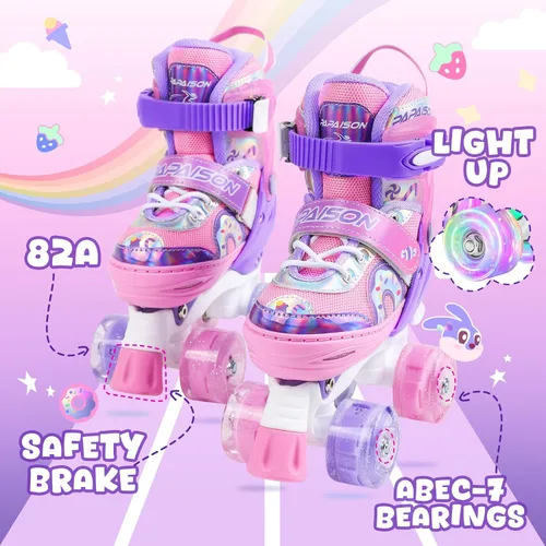Miniatura 6 de PAPAISON Patines de ruedas ajustables con ruedas iluminadas para niñas, patines para niños y bebés de 4 a 6, 5 a 8, 8 a 12 años rosado & púrpura
