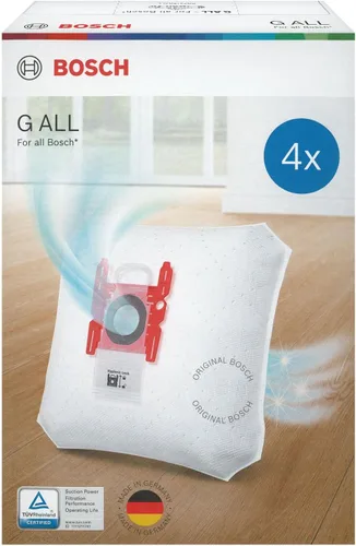 Bosch 4 bolsas para aspiradora PowerProtect Tipo G ALL BBZ41FGALL, 99.9% filtrado de polvo fino, 50% más de vida útil, adecuadas para todas las