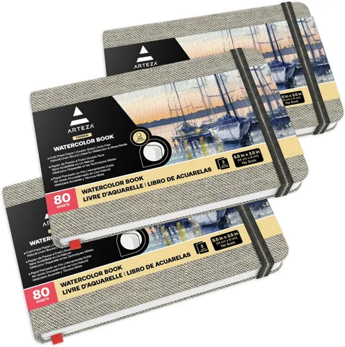 Miniatura 2 de ARTEZA Cuaderno de acuarela, paquete de 3, 80 páginas cada uno, cuaderno de acuarela de 3.5 x 5.5 pulgadas, papel de acuarela de 110 libras/8.11
