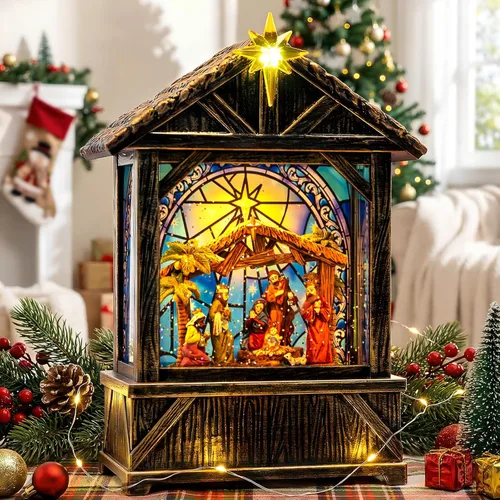 Miniatura 17 de Linterna de globo de nieve de Navidad, muñeco de nieve musical, árbol de Navidad, globo de nieve iluminado con temporizador USB/batería operada