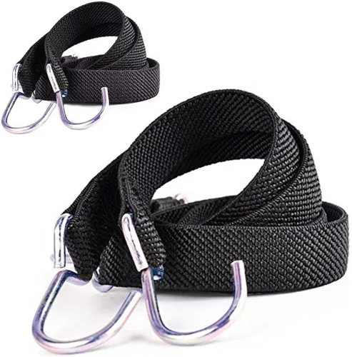 Marcobrothers Cuerda elástica de 18 pulgadas, color negro, cuerda elástica plana y resistente con gancho, estribo elástico (18 pulgadas negras x 2)