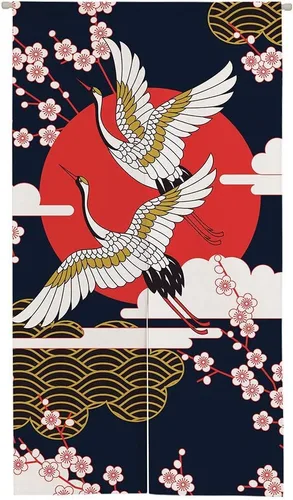 Miniatura 11 de Ofat Home Cortina Japonesa Noren para Entrada Tapiz, Artística La Obra Maestra Flor de Albaricoque Almendra Cocina Dormitorio Baño Divisor de Puerta