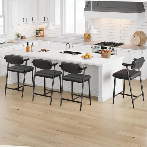 Miniatura 8 de IDEALHOUSE Juego de 2 taburetes de bar de altura de mostrador con brazos, taburetes de bar tapizados de 26 pulgadas con respaldo, asiento más ancho