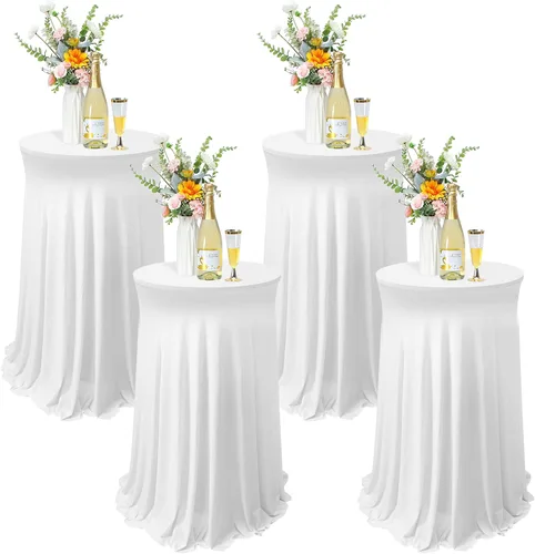 Miniatura 9 de Tegeme 4 paquetes de manteles redondos de elastano para mesa de cóctel con falda de 32 x 43 pulgadas, mantel redondo de elastano elástico para mesa