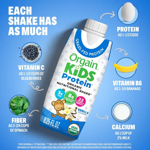 Miniatura 7 de Orgain Organic Kids - Batido nutricional de proteínas para niños, chocolate, aperitivos saludables para niños, 8g de proteína láctea, 3g de fibra