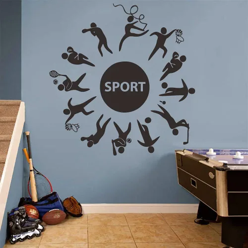 Miniatura 3 de Calcomanía deportiva de pared para habitación de los niños, calcomanías de PVC extraíbles con fútbol, baloncesto, béisbol y cuerda de saltar