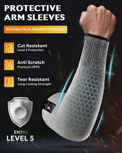 Miniatura 2 de Evridwear - 1 par de mangas resistentes a cortes para protección de brazos en el trabajo, EN388 Nivel 5, contra punciones, con o sin orificio