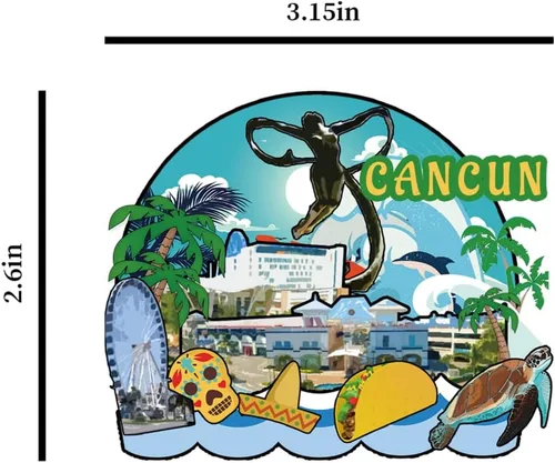 Miniatura 4 de Imán de nevera Cancún México Colección de madera 3D Madera Hecho a mano Recuerdos de la ciudad de viaje, imán para nevera Decoración del Hogar