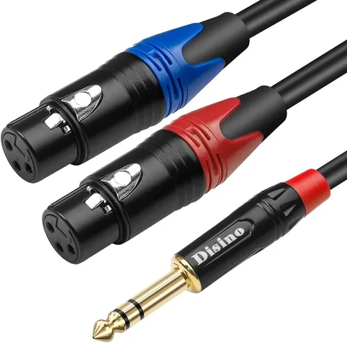 Cable divisor XLR hembra dual a conector TRS macho estéreo de 1/4 pulg. (6,35 mm) Y, cable de conexión desequilibrado de adaptador XLR hembra a