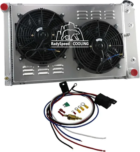Radiador de aluminio de 4 filas, cubierta y ventiladores para Chevy 70-81 Camaro/78-87 Monte Carlo, radiador de repuesto, radiador de aluminio