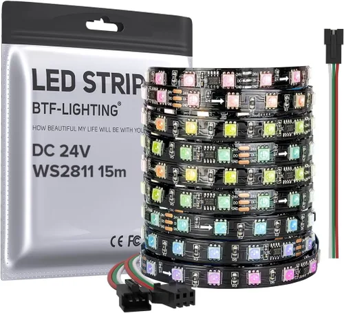 Miniatura 11 de BTF-LIGHTING -Tira LED WS2811 DC24V 32 pies, direccionable RGB, 600 LEDs, 100 píxeles, PCB blanco Dream Color IP30 no impermeable, funciona