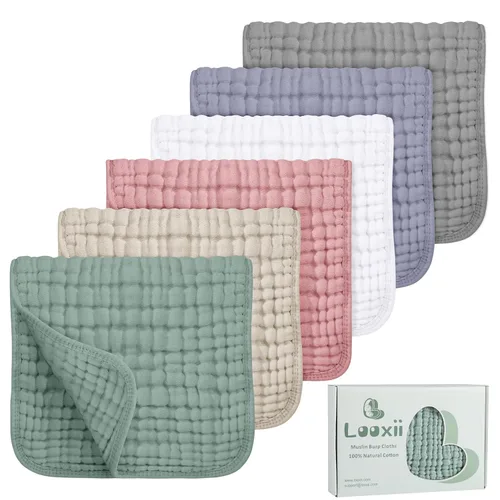 Miniatura 13 de Looxii - Paquete de 12 trapos de muselina para eructos, 100 % algodón, grandes, 20 x 10 pulgadas, extrasuaves y absorbentes, para bebés, niños