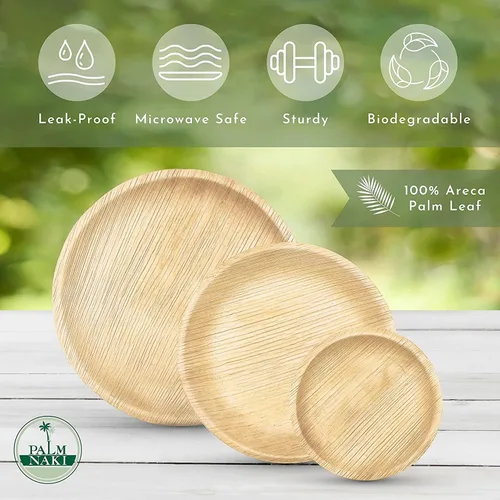 Miniatura 2 de PALM NAKI Platos redondos de hoja de palma (40 unidades) – Vajilla desechable, platos redondos compostables y biodegradables