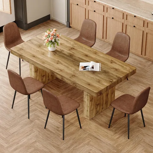 Miniatura 31 de gopop Rustic Modern 79" Rectangular Dining Table, Solid Wood Farmhouse Kitchen Table with Sturdy Legs, Wooden Dining Room Table for 6–10 People
