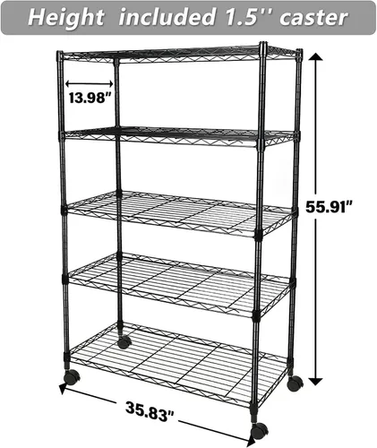 Miniatura 3 de Simple Deluxe Estantería de almacenamiento resistente de 4 niveles, 35.83 pulgadas de ancho x 13.98 pulgadas de profundidad x 55.91 pulgadas de Negro