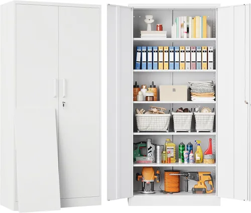 Miniatura 25 de SISESOL Armario de almacenamiento de metal de 36 pulgadas con puertas y estantes, pequeño armario de almacenamiento de garaje con cerradura, Negro