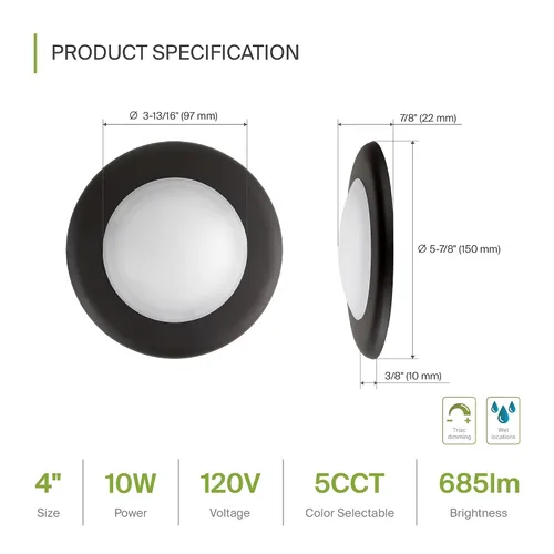 Miniatura 2 de ASD Paquete de 12 luces LED de disco de 4 pulgadas, 10 W 5CCT 2700 K-5000 K 685 lm CRI90+, luminaria de techo de montaje empotrado regulable, Bronce
