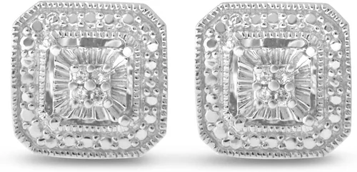 Miniatura 2 de Aretes de perno con solitario con apariencia de diamante blanco hechos de plata esterlina