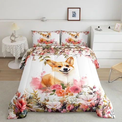 Miniatura 14 de Erosebridal Lindo juego de edredón con diseño de gatos, ropa de cama con temática de animales, edredón y juegos de ropa de cama de flores coloridas