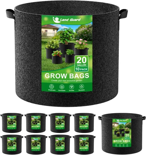 Miniatura 9 de Land Guard Paquete de 10 bolsas de cultivo de tela de 10 galones, macetas de jardín no tejidas gruesas, bolsas de cultivo con asas, color negro