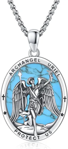 Miniatura 305 de Collar con colgante de plata de ley 925 con medalla de San Patrón, joyería religiosa para hombres y mujeres, con cadena de acero inoxidable 316L