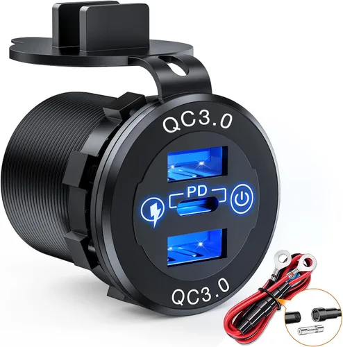 Miniatura 11 de Nilight Enchufe USB PD tipo C y QC 3.0 USB de carga rápida 12V 24V Enchufe de coche Voltímetro Interruptor de encendido/apagado Kit de alambre