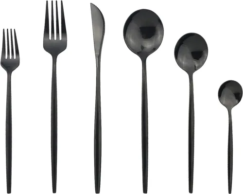 Miniatura 25 de JASHII Juego de cubiertos de acero inoxidable de 24 piezas con acabado brillante para 4 personas, cuchillo de cena, tenedor, cuchara, tenedor