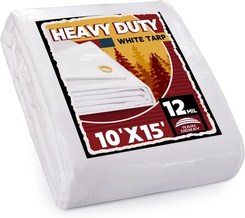 Miniatura 44 de RAINDEWAY Lona blanca resistente de 12 mil de 12 x 20 pies, resistente a los rayos UV, impermeable, resistente a la intemperie, con ojales de metal