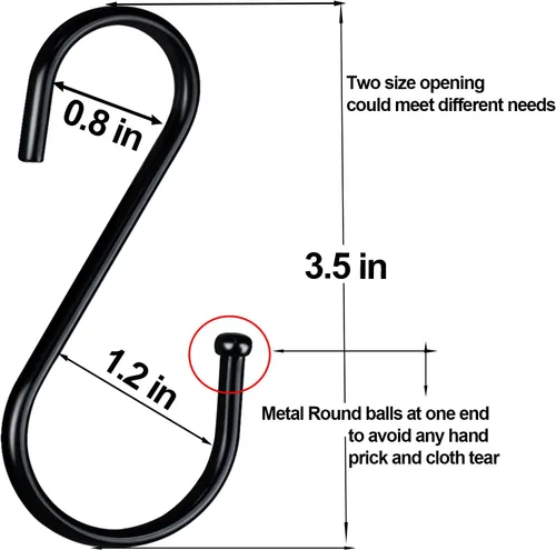 Miniatura 2 de Ganchos negros de metal resistente en forma de S – Paquete de 10 ganchos para colgar ropa o ollas de cocina, armario, jeans, bolsas, utilidad