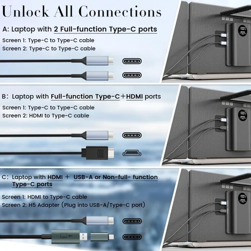 Miniatura 7 de Teamgee Extensor de pantalla para laptop de 15.6 pulgadas con banco de energía, monitor triple FHD 1080P IPS, pantalla HDMI/USB/Hub Plug-Play, se