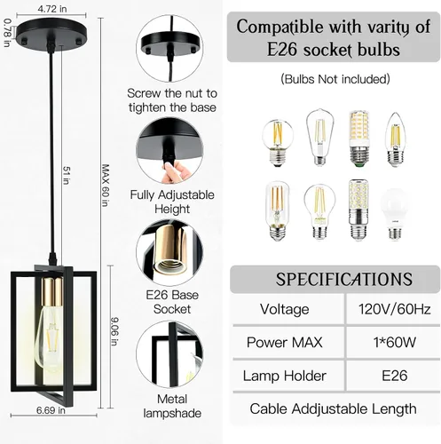 Miniatura 3 de Luces colgantes negras para isla de cocina, lámpara colgante industrial con pantallas de metal duraderas, 1 paquete de iluminación de isla de cocina