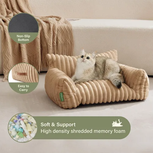 Miniatura 4 de Lindo sofá cama para mascotas, sofá de apoyo para gatos de interior, sofá cama pequeño para perros pequeños, beige, 24 pulgadas