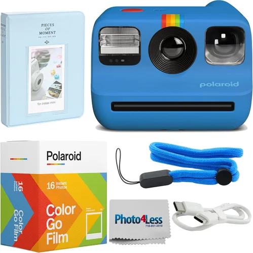 Polaroid Go Generation 2 - Minicámara de película instantánea (azul) incluida con película de color Polaroid GO, paquete doble, álbum de fotos