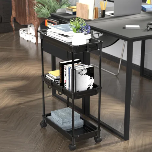 Miniatura 4 de SimpleHouseware Carrito de almacenamiento delgado de 3 niveles, negro