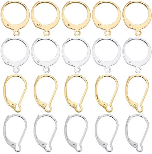 SUNNYCLUE 1 caja de 80 piezas de hallazgos de aretes con cierre de palanca, hallazgos de aretes de aro Huggie, ganchos de oreja con cierre de 1 caja