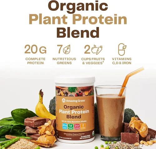 Miniatura 3 de Amazing Grass Mezcla de proteínas vegetales orgánicas: proteína en polvo vegana, nueva fórmula de superalimentos de proteína, batido nutricional