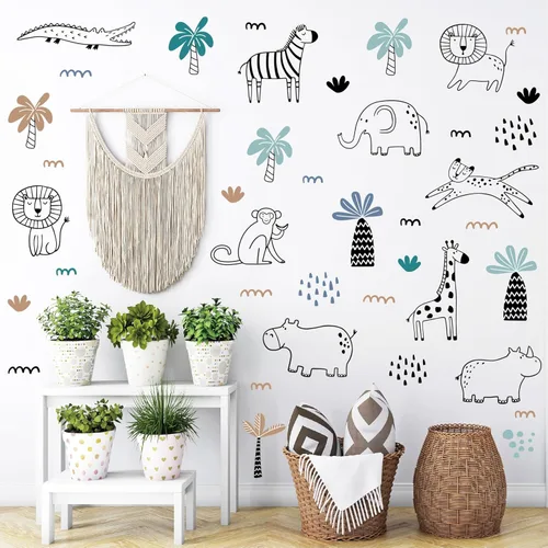 AOWDIAO - Adhesivos de pared de vida silvestre de safari, diseño de línea artística, para despegar y pegar, decoración para habitación infantil y