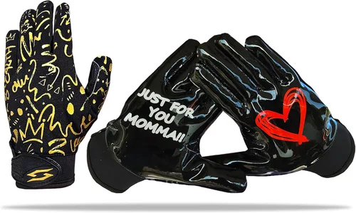 Miniatura 8 de Solo para ti Guantes de receptor de fútbol Momma - Guantes de fútbol Battle College Lineman negro blanco para adultos y jóvenes, hombres