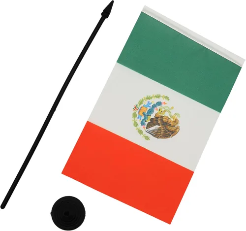 Miniatura 3 de AZ FLAG Bandera de mesa de México, 5 x 8 pulgadas, bandera mexicana de escritorio, 8.3 x 5.5 in, base y barra de plástico negro