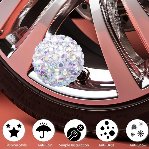 Miniatura 5 de 4 piezas de tapas de vástago de válvula de neumático con cristal brillante y diamante, tapas de válvula de neumático de rueda de coche con brillo