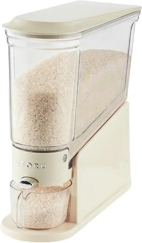 UFORU Dispensador de arroz de 11 libras, recipiente de almacenamiento de arroz delgado para espacios pequeños, dispensador de alimentos secos