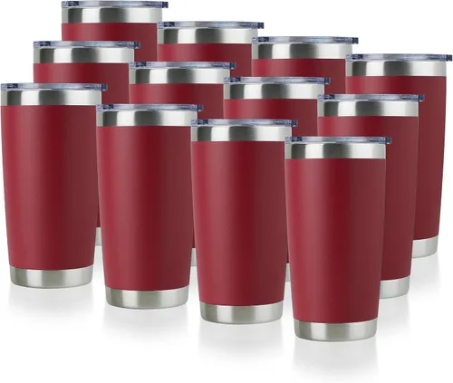 Miniatura 40 de DOMICARE Vaso de acero inoxidable de 20 onzas a granel con tapa, taza de viaje aislada al vacío de doble pared, taza de café con recubrimiento
