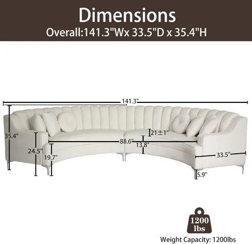 Miniatura 11 de Legend Vansen L - Sofá de terciopelo semicírculo de 141.34 pulgadas, sofá modular curvado de gran tamaño para sala de estar, oficina, apartamento