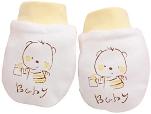 Miniatura 5 de 2 pares de guantes unisex de algodón para bebé, sin arañazos, suave funda para calentar las manos para recién nacido, regalo (amarillo) práctico e