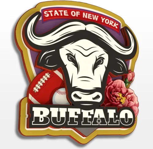 Buffalo - Imán de nevera de madera en 3D de madera de Nueva York, Estados Unidos, Estados Unidos, hecho a mano, recuerdos de la ciudad, imán para