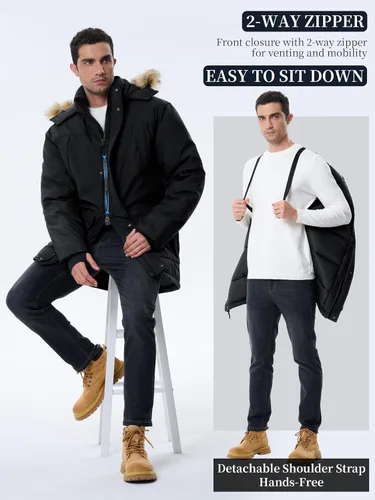 Miniatura 6 de Abrigos de invierno para hombre, chaquetas de invierno, impermeables, gruesas, cálidas, aisladas, parka, larga, con capucha